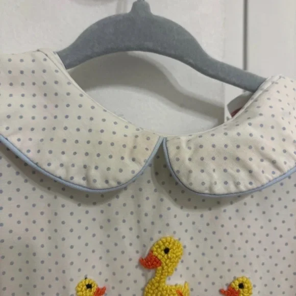 Classic White Polka Dot Kids Jon Jon with Duck Embroidery - Picture 2 of 3